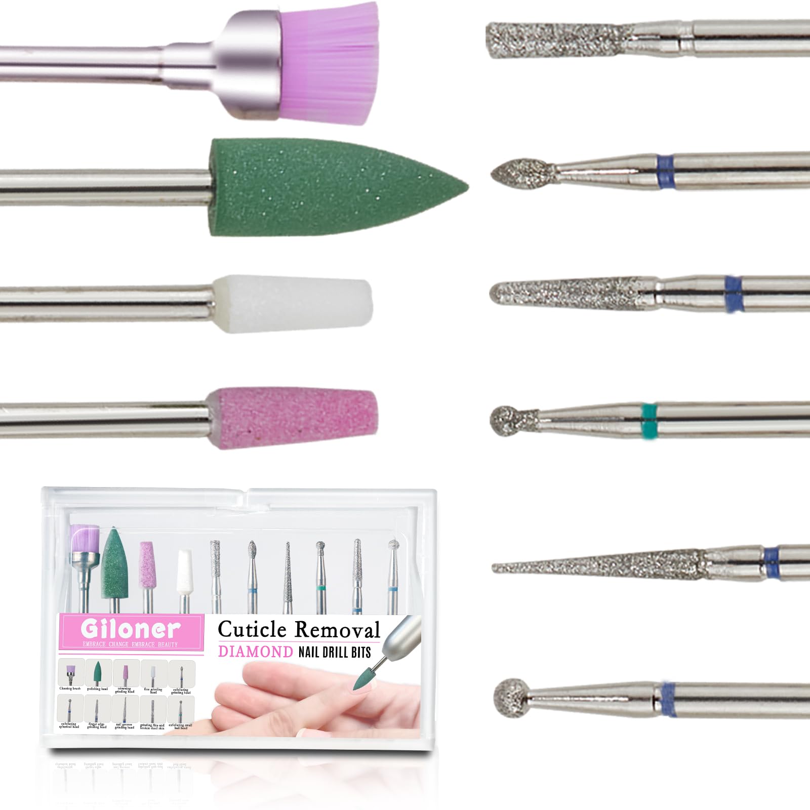 10pcs Nail Drill Bits Set,Cuticle Clean Nail Bit,Diamond Nail Drill Bits For 3/32 Inch Electric Nail File,Suitable For Acrylic Nail Gel Polish Manicure,Nail Design Prep Tools
