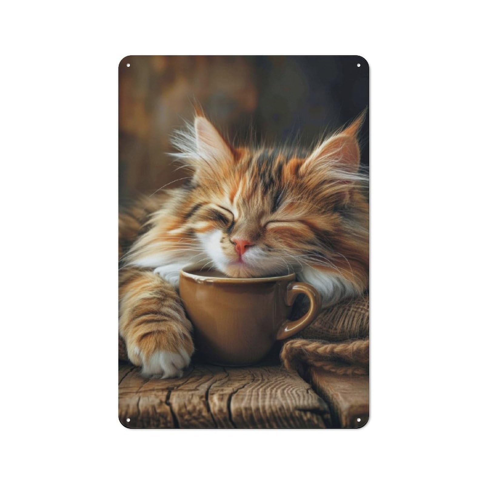 Junmoney Calico Cat Coffee Morning Retro-Style Metal Plaque 30X20cm For Garage Or Workshop, For Garage, Workshop And Man Cave Decoration
