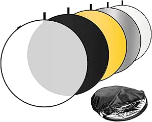 LimoStudio 43" 5 in 1 Photography Studio Collapsible Multi Photo Disc Reflector, 5 Colors White, Black, Silver, Gold, Translucent for Photo Video Studio, AGG808