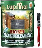 New 2018 Cuprinol Ducksback Shed & Fence Paint 5 Litre Silver Copse. Non Drip, Water Repellent and Frost Defence. Protection for 5 Years. Includes PSP Touch up Brush.