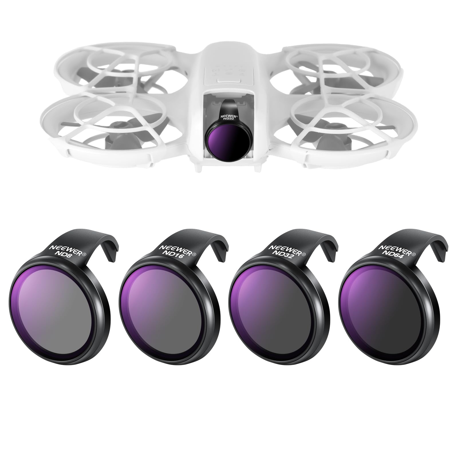 NEEWER ND Filter Set Compatible with DJI NEO, 4 Pack ND8 + ND16 + ND32 + ND64 Neutral Density Drone Accessories, Slim Multicoated HD Optical Glass,