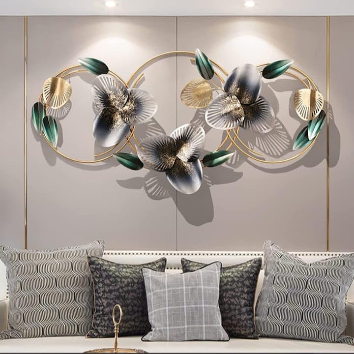 ULTRA SHINE HOME DECOR Luxury Style Decorative Ginkgo Leaves Metal Wall Art, Handmade for Home Decoration, Bedroom, Living Room, Hotel & Restaurant Decor (52 * 24 Inches)