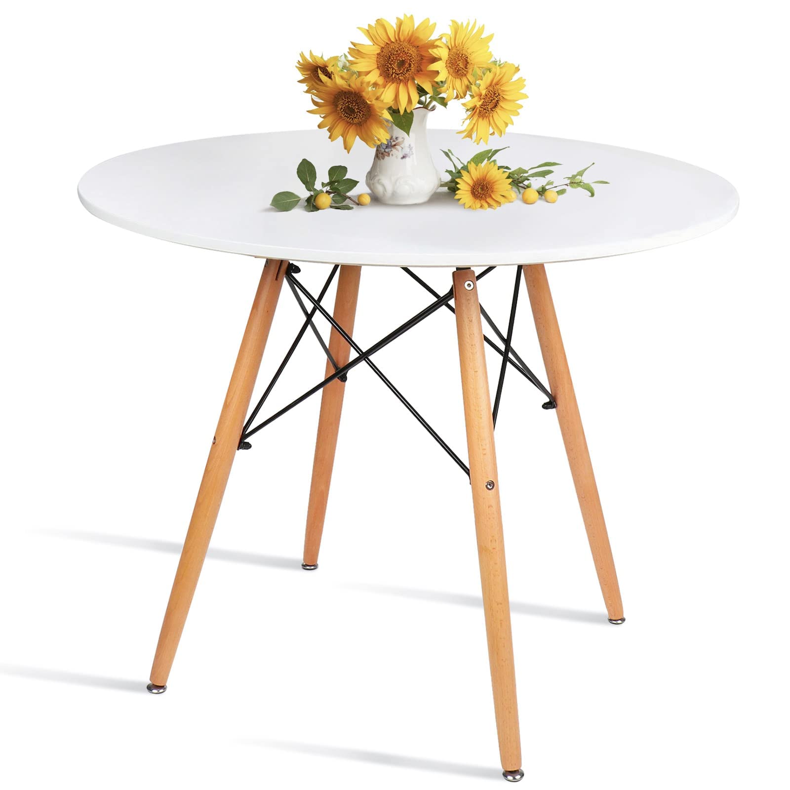 31.5 Inch Small Round Dining Table for 4 People Kitchen Home Modern Leisure Wood Legs Table White