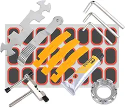Kit De Ferramentas E Remendos Para Pneu De Bicicleta Reparo E Conserto De Furos Câmara De Ar Com Estojo Chave Extratora E Allen Com Lixa Multifuncional LINHA PREMIUM DUPIN
