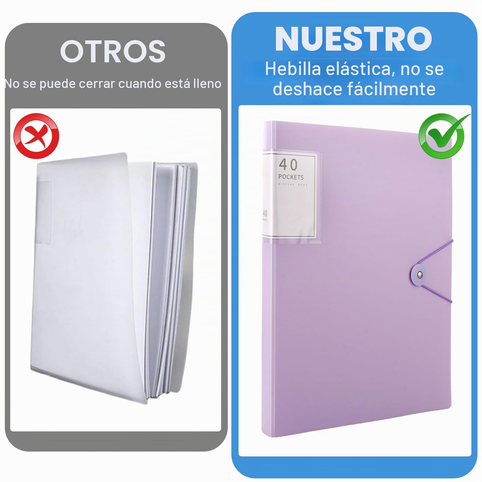 8 piezas Carpeta de presentación A4 con fundas transparentes, carpeta de 40 bolsillos con fundas transparentes, carpeta de presentación A4 para presentaciones, escuela, oficina (4 colores)