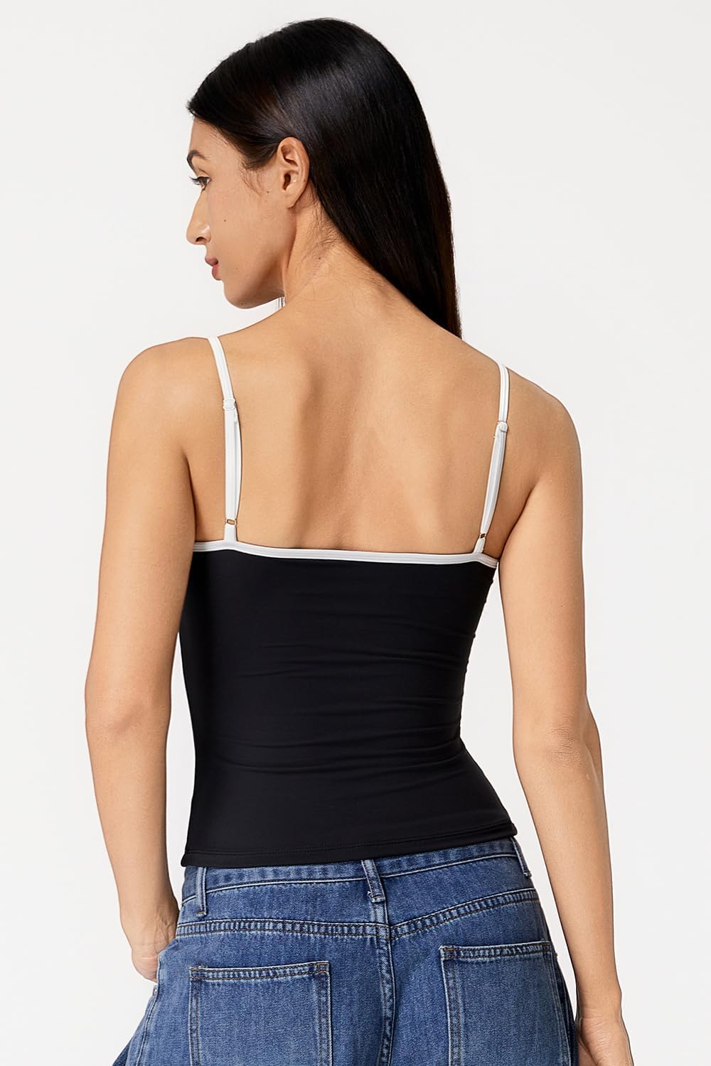 QINSEN Women's Double Lined Basic Tank Top Adjustable Spaghetti Straps Sleeveless Camisole Shirts - Image 2