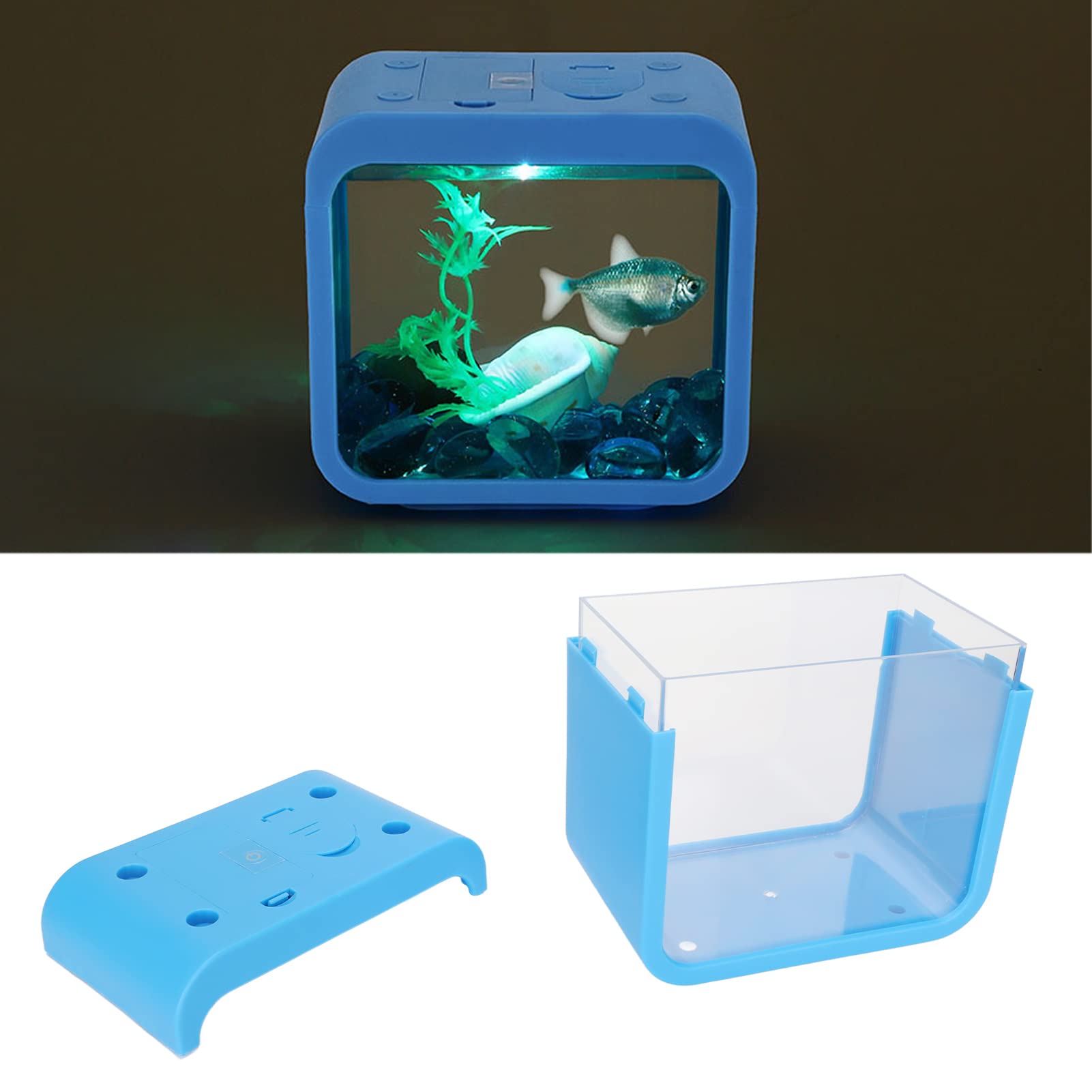 Qcwwy Tanque de Peces de Acuario, Pecera Desmontable Betta Mini Pecera Fácil de Operar LED Luz Nocturna Contenedor de Peces para Acuario Plantas de Interior Pecera Betta para
