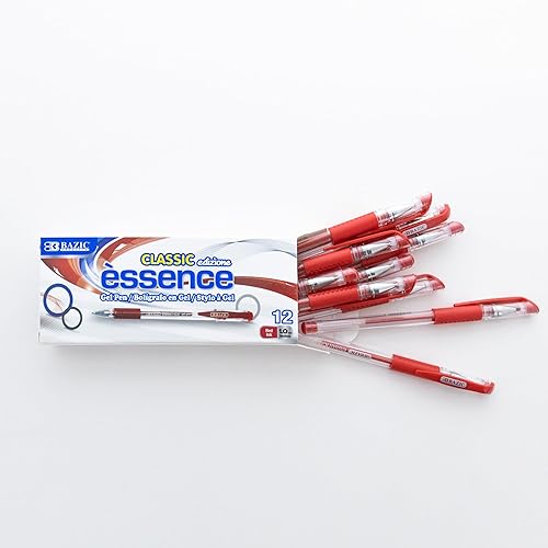 Miniatura 6 de BAZIC Essence - Bolígrafo de gel de punta media de 0.039 in, tinta de gel roja, agarre cómodo, escritura suave, 12 unidades, 1 paquete