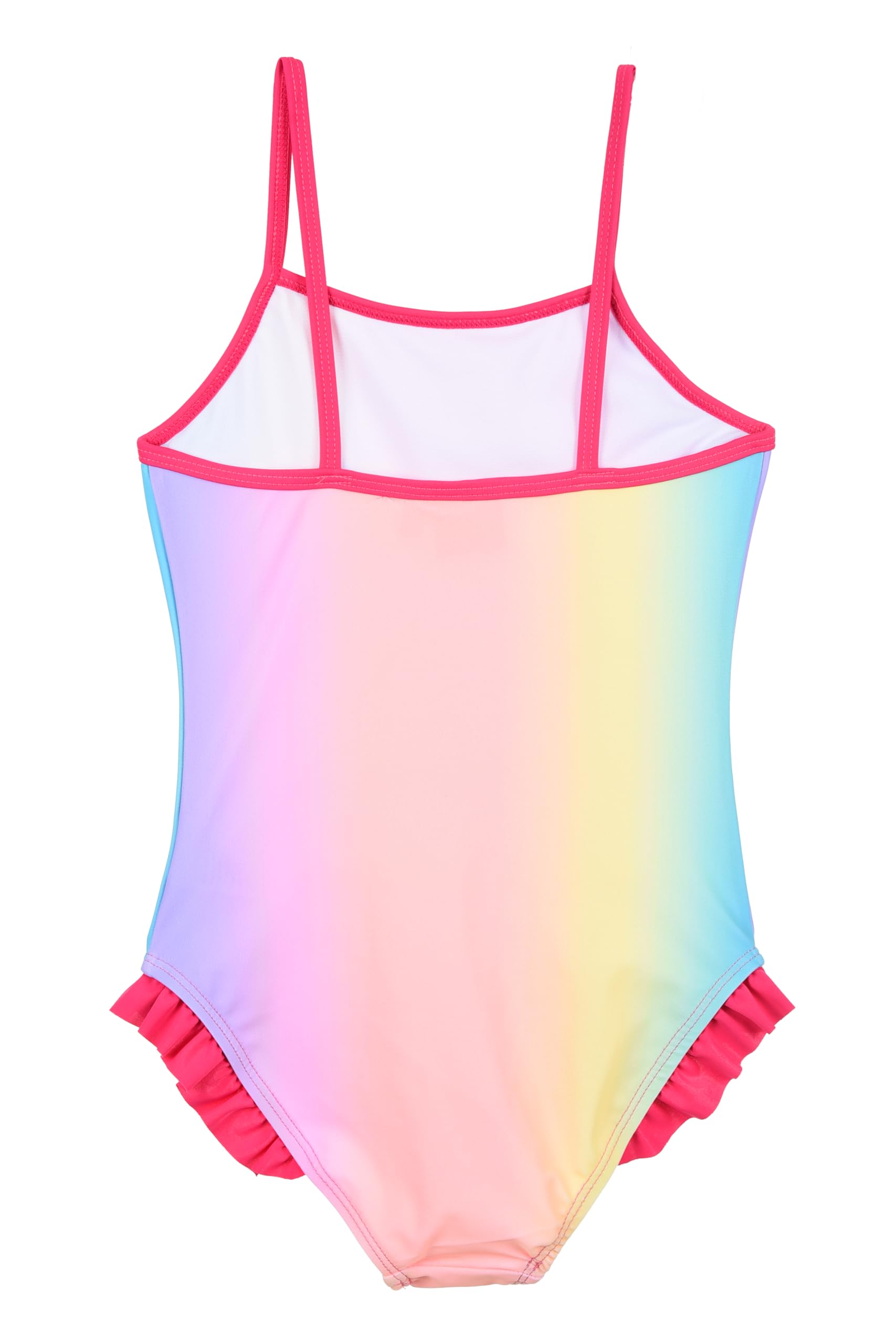 Barbie Costume da Bagno Intero per Bambina, Motivo Arcobaleno con Rouches Rosa