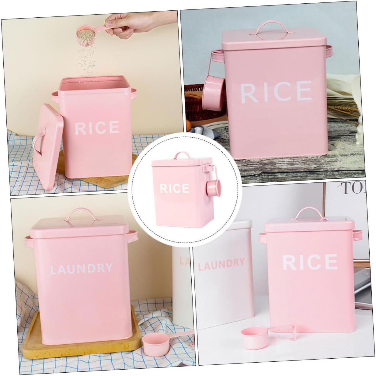 Sealed Pet Food Storage Bucket with Measuring Cup, Iron Rice Storage Bin Moisture-proof Large Capacity Container for Dog and Cat Food Kitchen Use