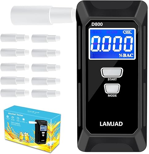 LAMJAD Alcoholímetro, probador profesional de alcohol con pantalla LCD digital, sensores semiconductores y 10 boquillas, medidores de alcohol disponible en Yaxa Colombia