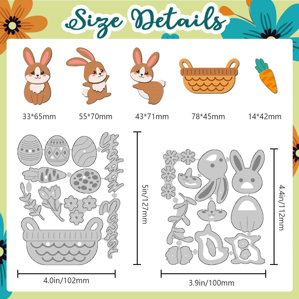 DELORIGIN Easter Elements Dies Cuts Easter Words Rabbit Carbon Steel Cutting Dies Card Making Stencils Template for DIY Embossing Scrapbooking Craft Paper Greeting Card Gift Album Paper Easter Decor - Image 2