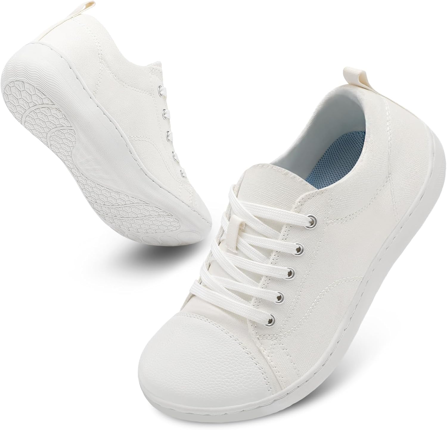 QFH Fashion Sneakers Shoes for Women Canvas Shoes Non-Slip Barefoot Casual Walking Shoes White 7.5 Wide
