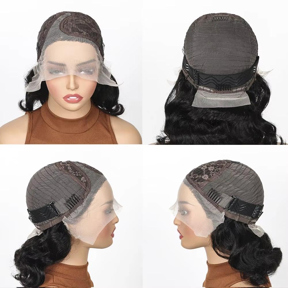 Haarpflege Kurze Bob Perücke Für Damen Gewellt 13 X 5 X 2 Lace Front Echthaar Perücken | Mittelteil Bob, 25,4 cm (10 Zoll)