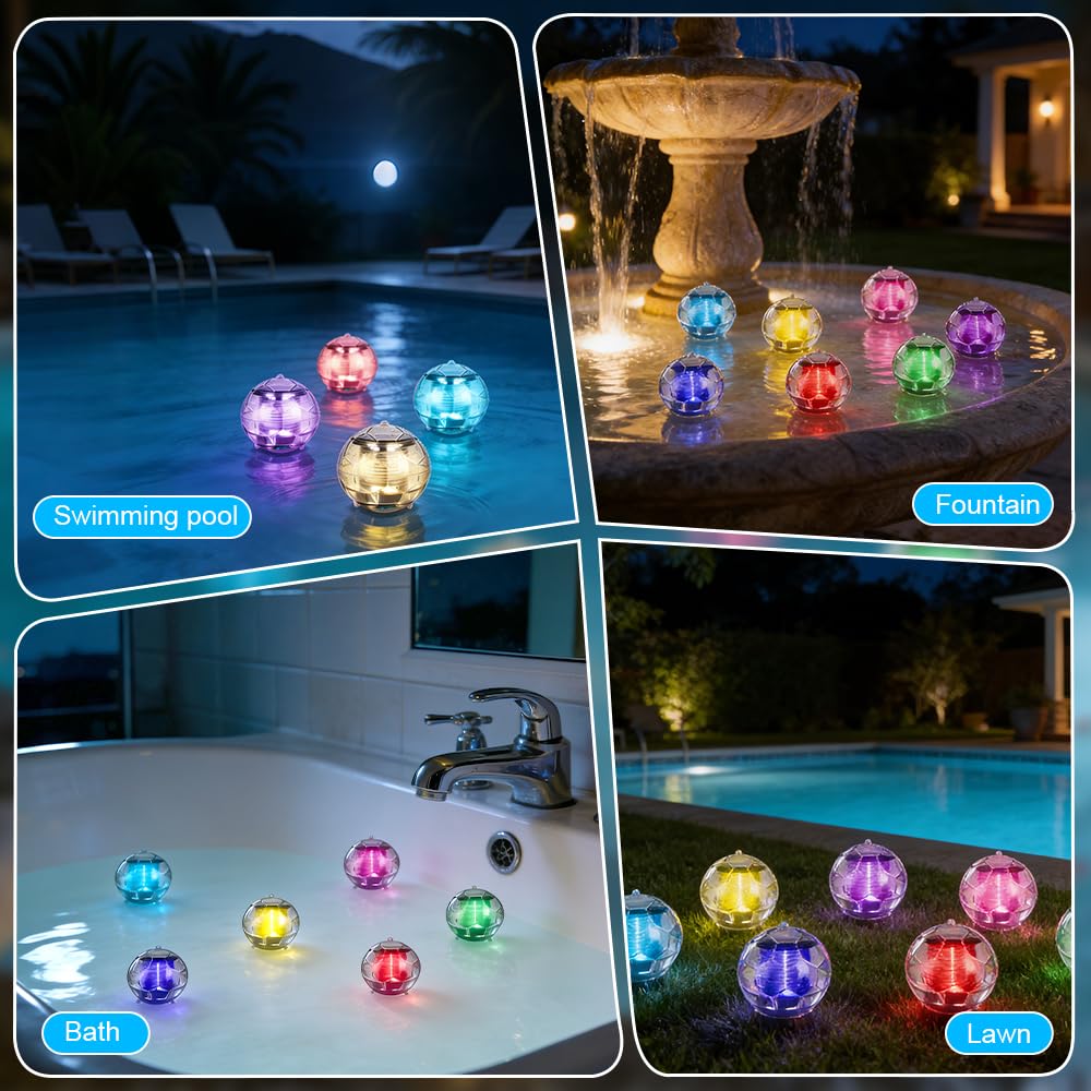 Solar Schwimmkugel, SGZIOO 2 Stück Solar schwimmende Poolbeleuchtung mit 7 RGB Farbwechsel, Wasserdichte Pool Lichter Schwimmend, Schwimmende Solarleuchten für Dekoration von Schwimmbädern, Hofstraßen