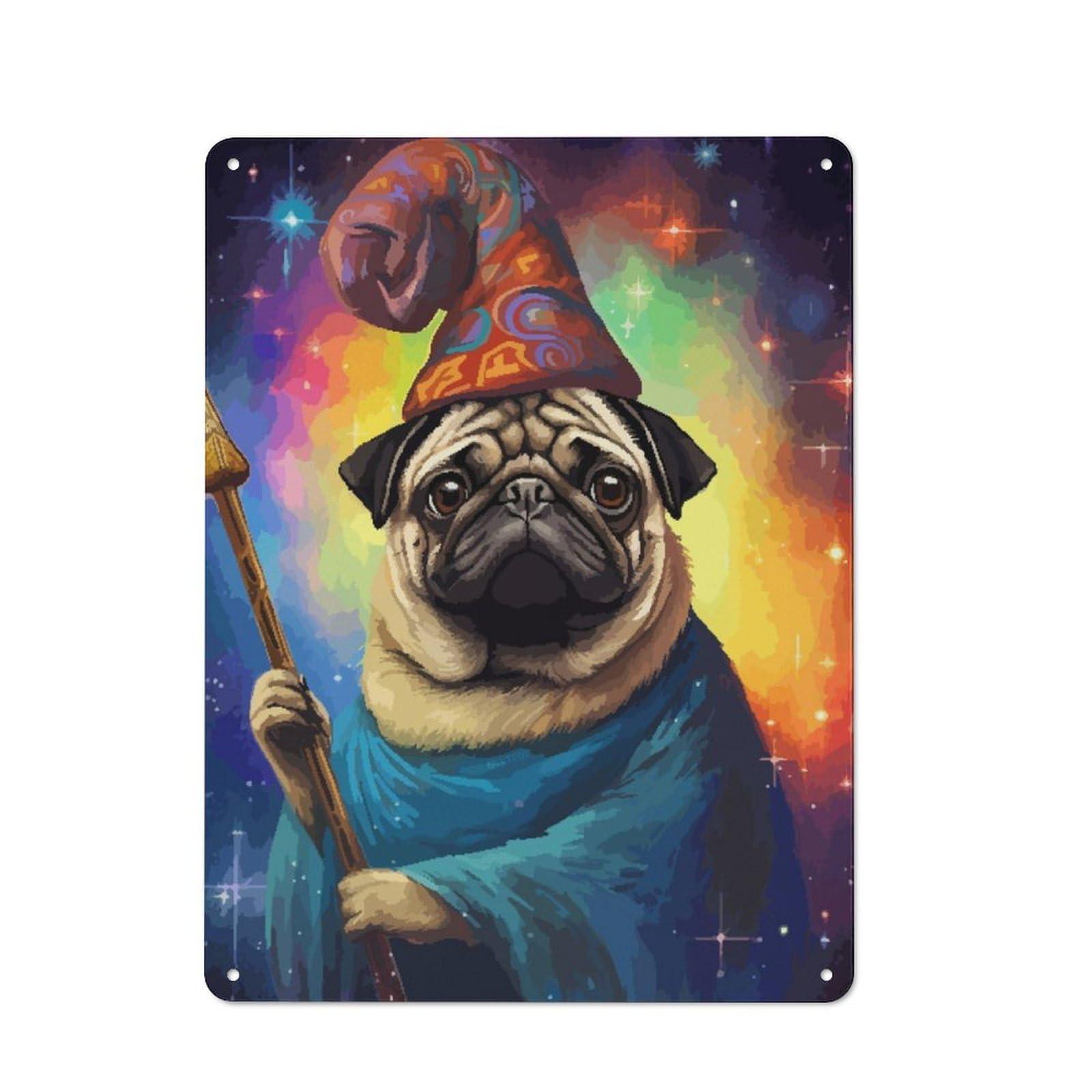 Junmoney Wizard Pug Funny Pixel Art Rustic Tin Sign 40X30cm Featuring For Garage Or Workshop, For Updating Garage And Workshop After Moving