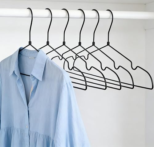 Miniatura 2 de Perchas de alambre de metal negro para adultos, perchas estándar de 16.5 pulgadas, ropa de traje de metal, perchas de abrigo para ahorro de espacio,