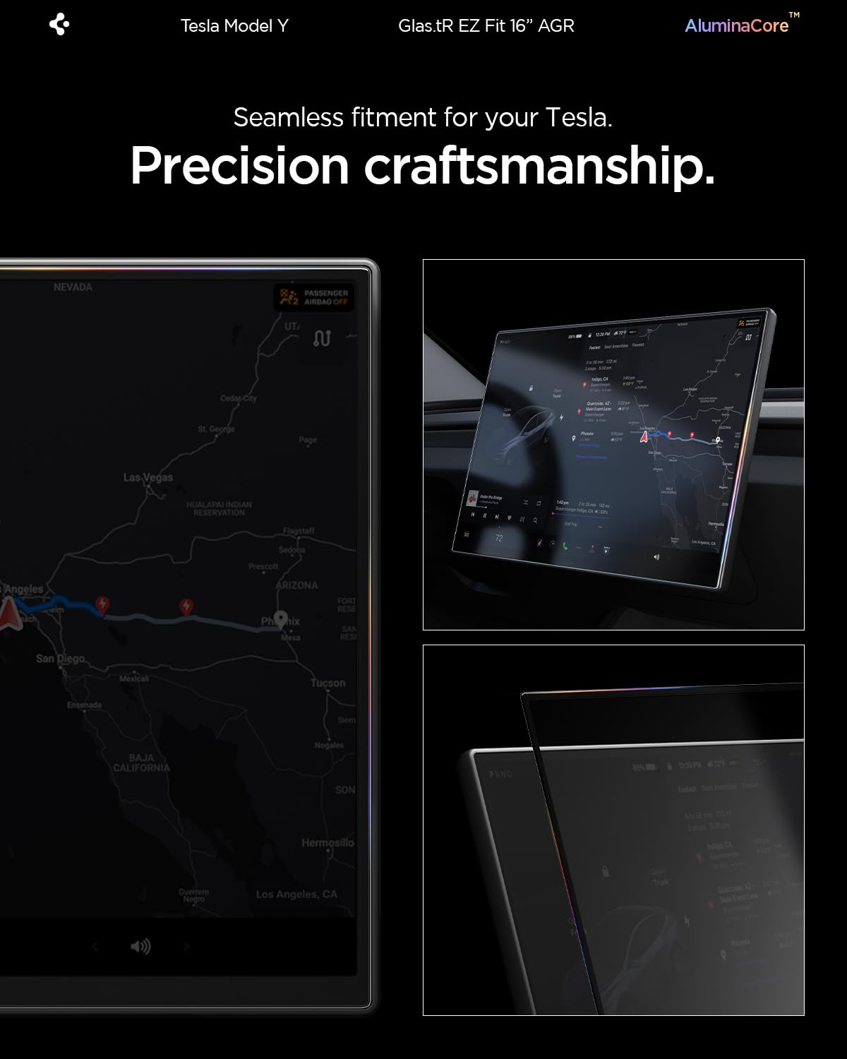 Spigen Glas.tR EZ Fit Verre Trempé pour Tesla Model Y L, Y Standard, Y Premium (2026) Y Performace (2024-2026), 16 Pouces, Mat, Anti-trace de doigt, 10H+ Protection écran