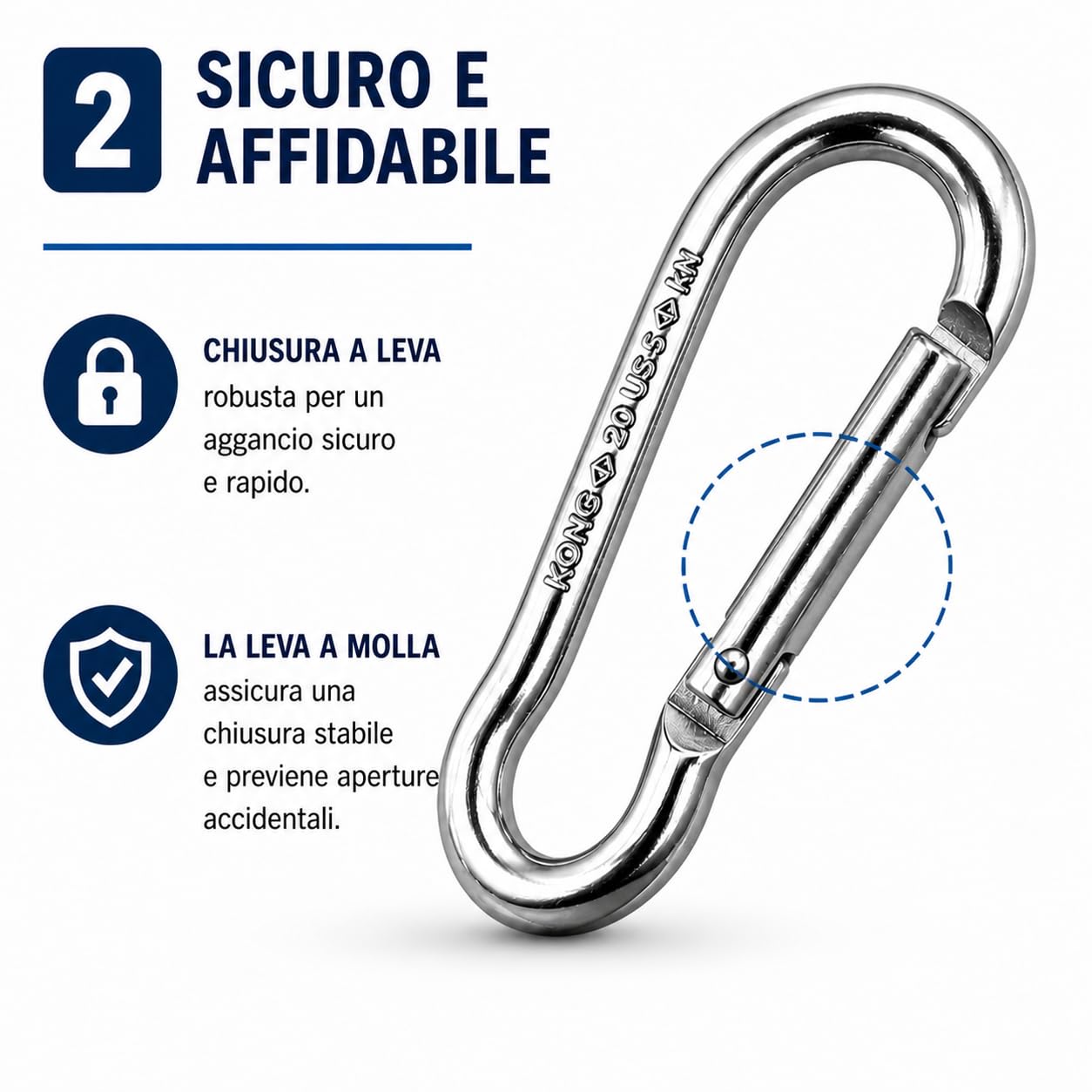 Moschettone Acciaio Inox AISI 316 Leva Dritta – Connettore Nautico Antiruggine Alta Resistenza per Barca Ormeggio Campeggio Outdoor Uso Professionale