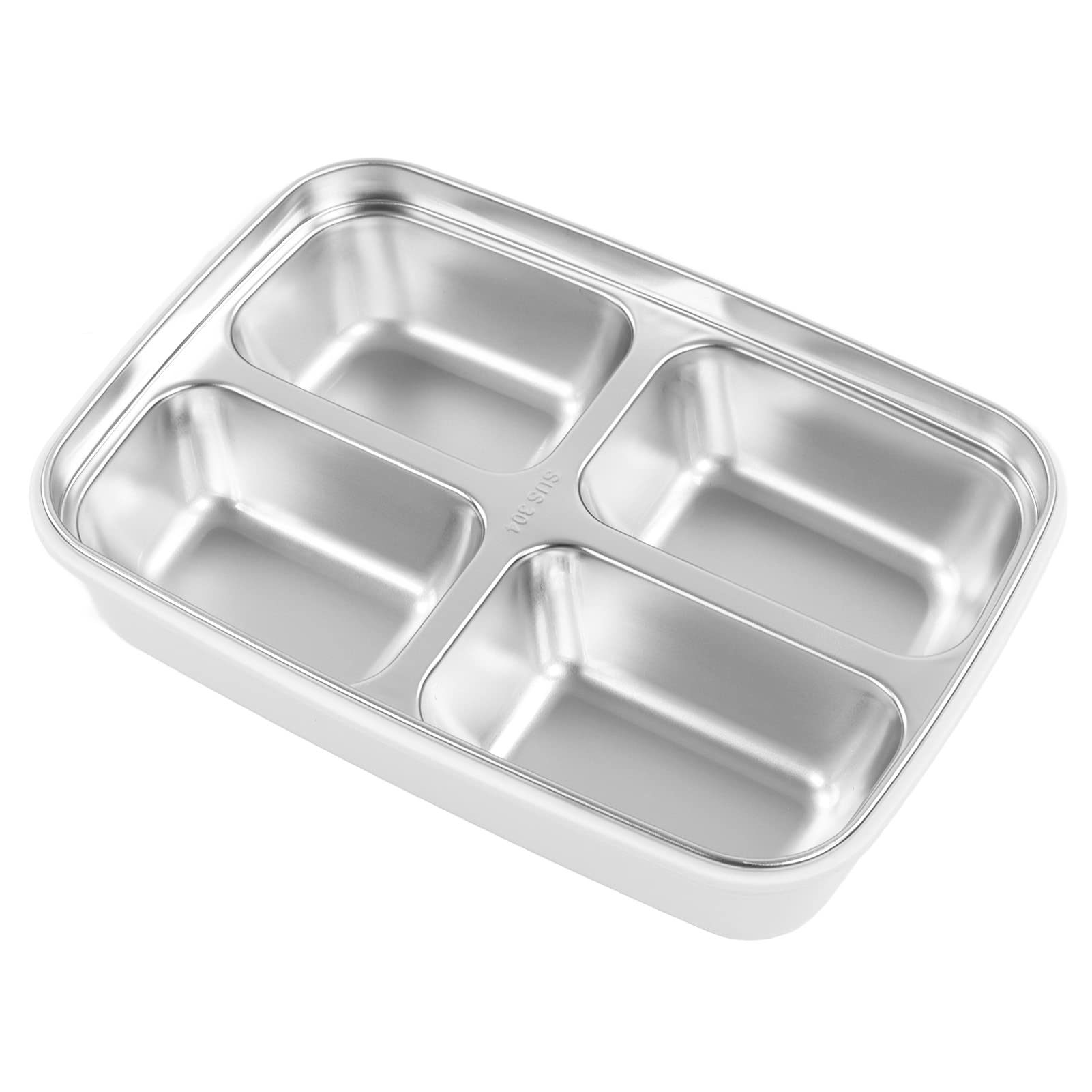 Boîte à lunch Boîte à lunch en acier inoxydable à 4 compartiments, vaisselle portable, légère et compacte(White)