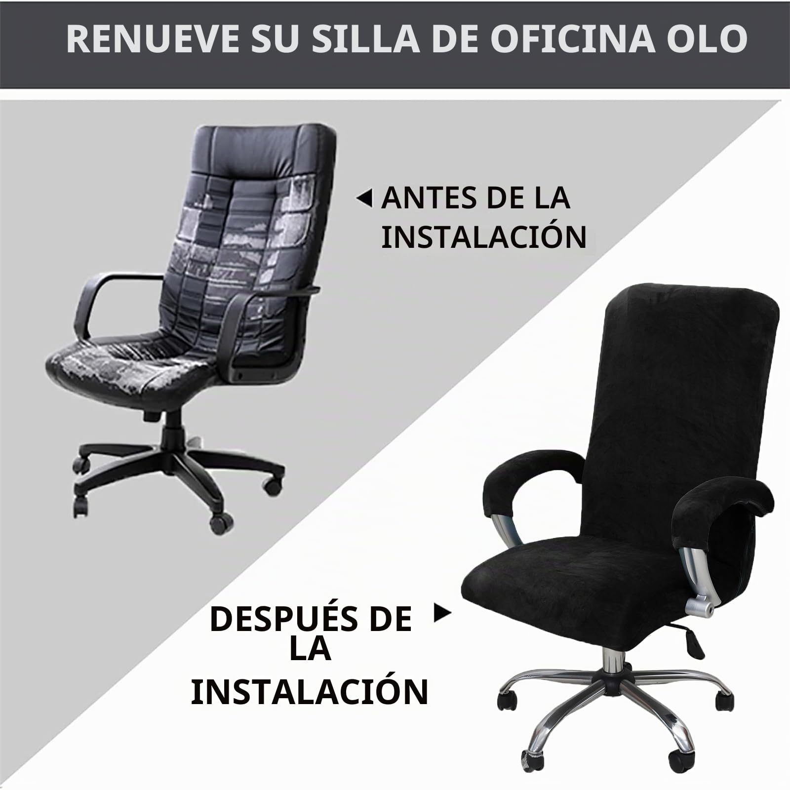 Funda de Sillas de Oficina Elástica con Reposabrazos,Felpa de Terciopelo,Modernas Cubiertas de la Silla de la Computadora Antipolvo de Oficina Silla Removible,No Incluye Sillas,Negro,XL