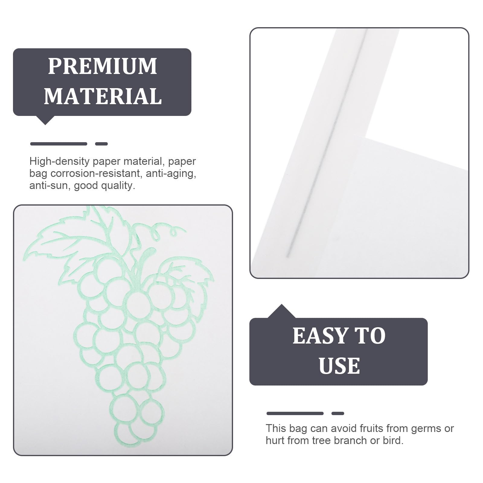 DOITOOL 100 Bolsas Protectoras de Papel Blanco para Uvas y Frutas, Bolsa Transparente para Protección contra Condiciones Meteorológicas y Aves, Adecuado para Cultivo y Jardinería
