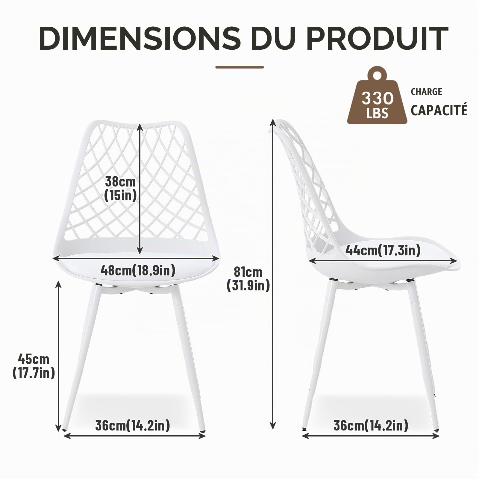 Lot de 4 chaises de Salle à Manger, chaises de Cuisine, chaises rembourrées pour Salle à Manger, Salon, Jardin et Plus Encore, Blanc