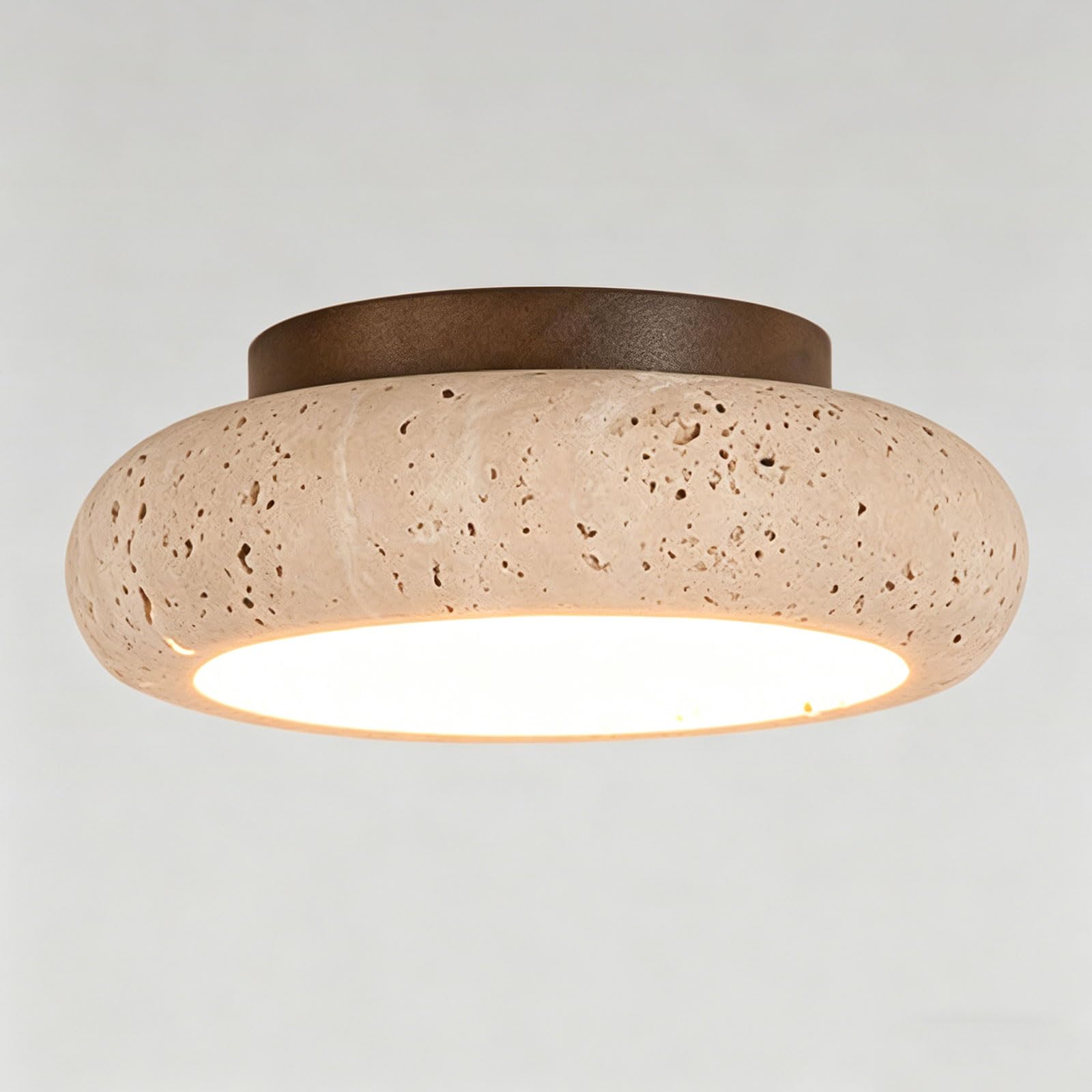 IOEDHW 7.87" Yellow Travertine Ceiling Light, Minimalist Wabi Sabi Ceiling Light Fixture With Round Stone Lampshade, Mid Century Flush Mount Ceiling Light For Bedroom Living Room Kitchen Island Hallwa