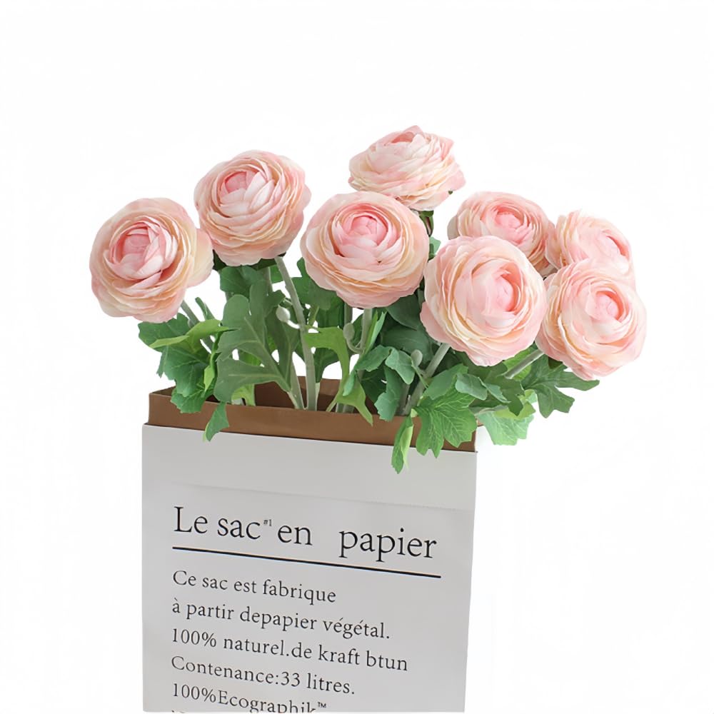 XIZHI 5Pcs 19.6" Artificial Ranunculus Flowers Real Touch Stem Ranunculus Artificial Flower Silk Flower for Arrangements Centerpiece Table Home Wedding Bouquet Party (Pink)