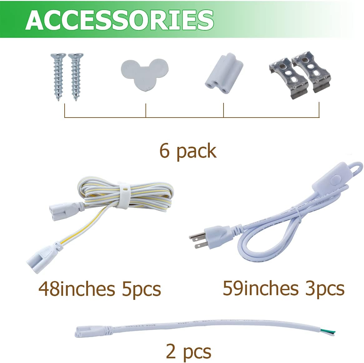 6 Pack T8 Led 2FT 24W Integrated V Shaped Tube Light,Linkable Under Cabinet Lamp, White Daylight 6000k Garage Lights, Indoor Shop Lights for Workshop,On/Off Switch Cable Clear Cover