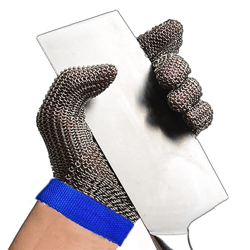 Kettenhandschuh Metallschnittfeste Kettenhemdhandschuhe, Metzger Sicheres Arbeiten Schutzhandschuhe, Verstellbares Nylon-Handgelenkband (Size : A Pack of one/M)