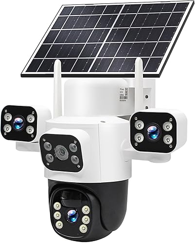 Cámaras de seguridad solares con triple lente inalámbricas para vigilancia del hogar al aire libre, 3 * 2MP HD con claridad de cristal, cobertura