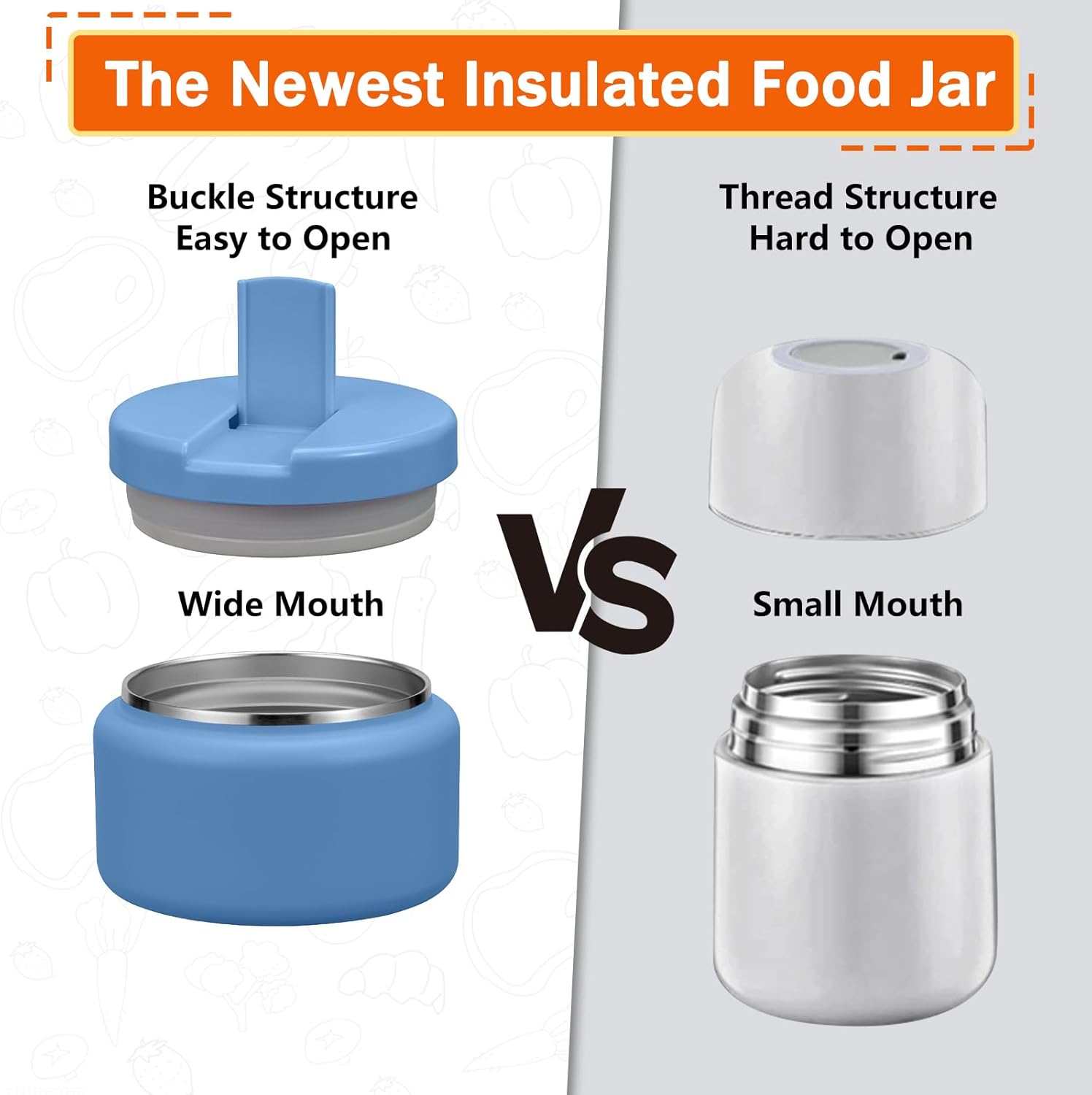 13.5oz Kids Jar for Hot Food, Insulated Vacuum Food Jar with Buckle Lid, Stainless Steel Wide Mouth Leak Proof Insulated Lunch Container for School Picnic Travel, Sky Blue - Image 2