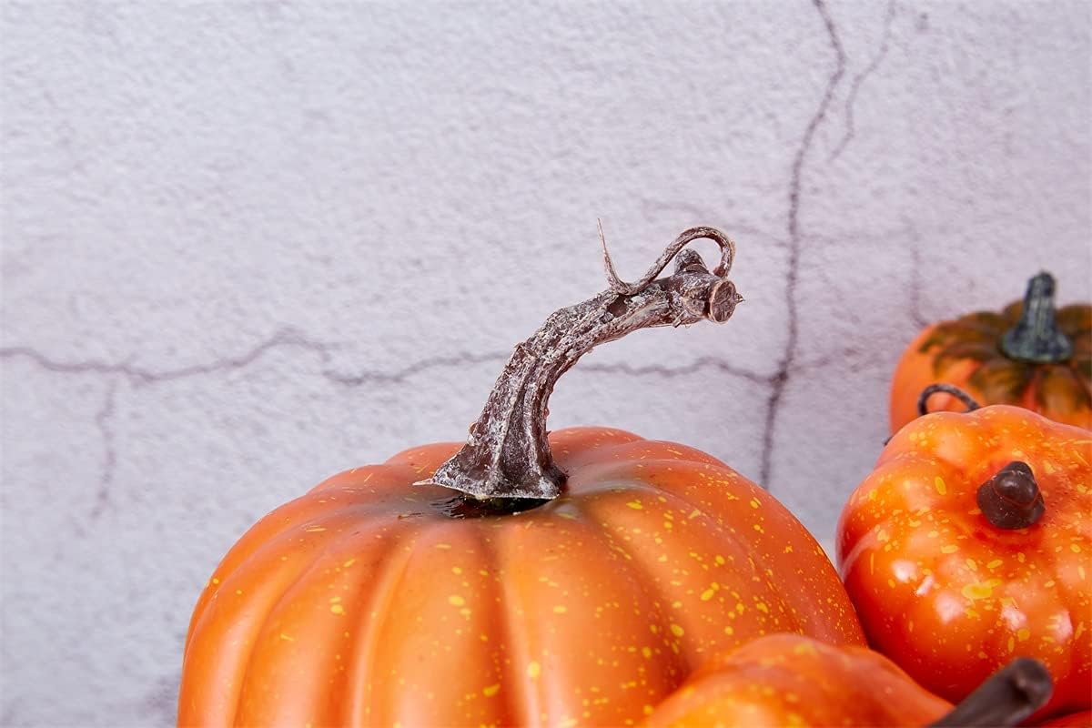 Artmag Package of 12 Pcs Assorted Sizes Artificial Fake Orange Pumpkins Large Faux Harvest Pumpkins for Fall Thanksgiving Halloween Seasonal Holiday Decor Decoration