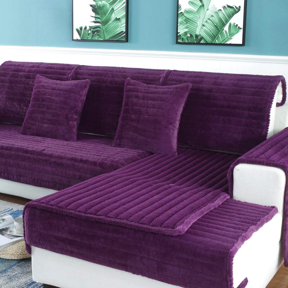 Housse de canapé matelassée en peluche épaisse violette 90x160cm MSM