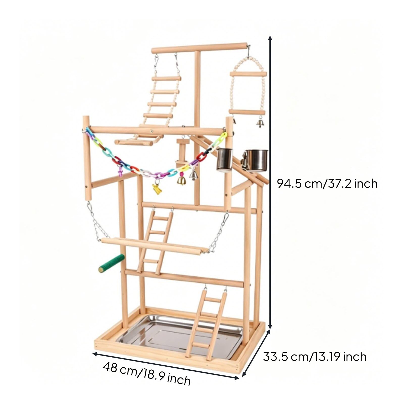 Colcolo Perchoir pour Oiseaux Support d'Entraînement Échelle Parc d'Activités en Bois Métal Plastique avec Accessoires Interactifs Convient à Détente et Exercice Quotidien Cage et Plan de Travail