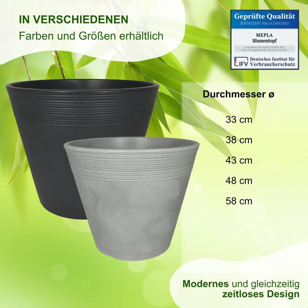 MePla Blumentopf Locarno - runder Pflanzkübel - wetterfestes Pflanzgefäß - UV-beständiger Blumenkübel - Pflanzentopf - Kübel - ø58 - anthrazit