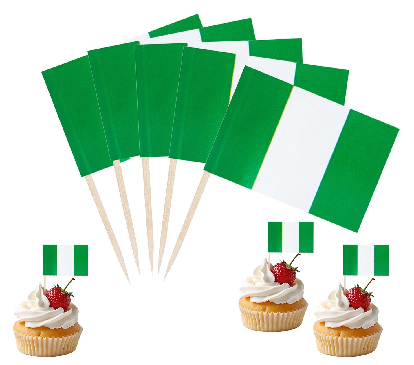 JBSJBS Nigeria Flag Nigeria Cupcake Topper Flags Banner Mini Small Nigerian Toothpick Stick Flags Cake Party Festival Theme Decorations(100Pcs) — image 1