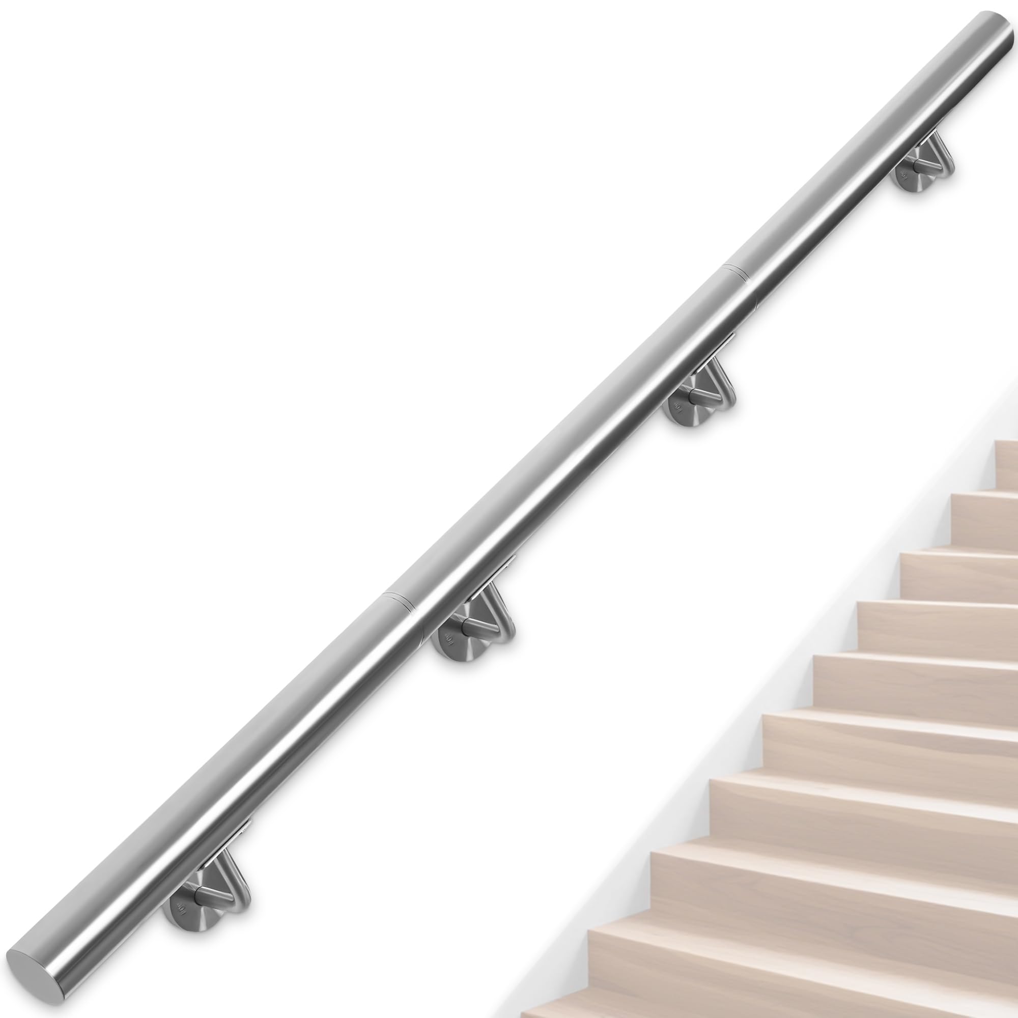 OUUTMEE Handlauf Edelstahl für Treppen 250cm Wandmontiertes Treppengeländer mit Halterungen,rund Ø 42 mm,Innen Außenhandlauf für Dachboden, Veranda, Garage Terrasse