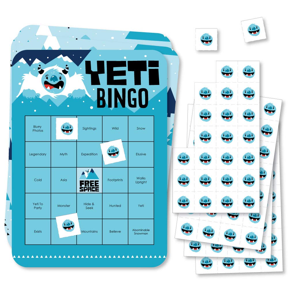 Big Dot of Happiness Yeti to Party - Bingo Cards and Markers - Abominable Snowman Party or Birthday Party Bingo Game - Set of 18