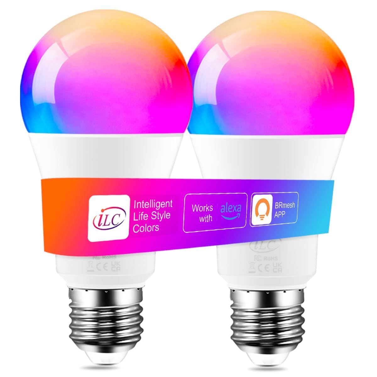 iLC Alexa Glühbirne E27, 12W LED Smart Glühbirne CCT +RGB, Kontrolle durch APP, Benötigtes Echo-Gerät (2 Stück)