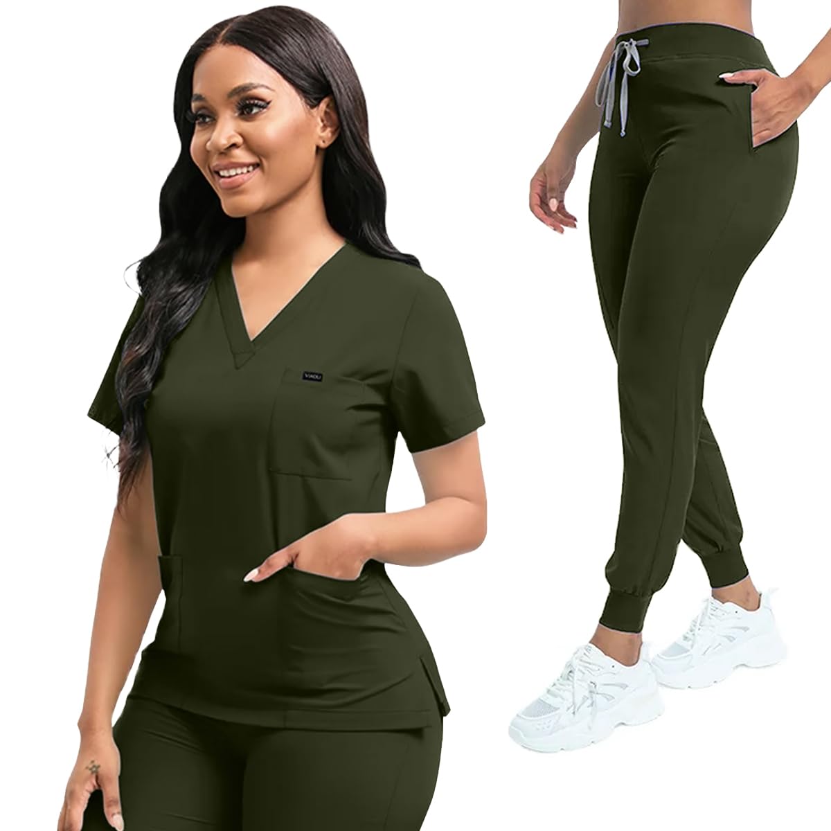 YEZEX Scrubs for Women Set, Women's V-Neck Top & Jogger Scrub Pants