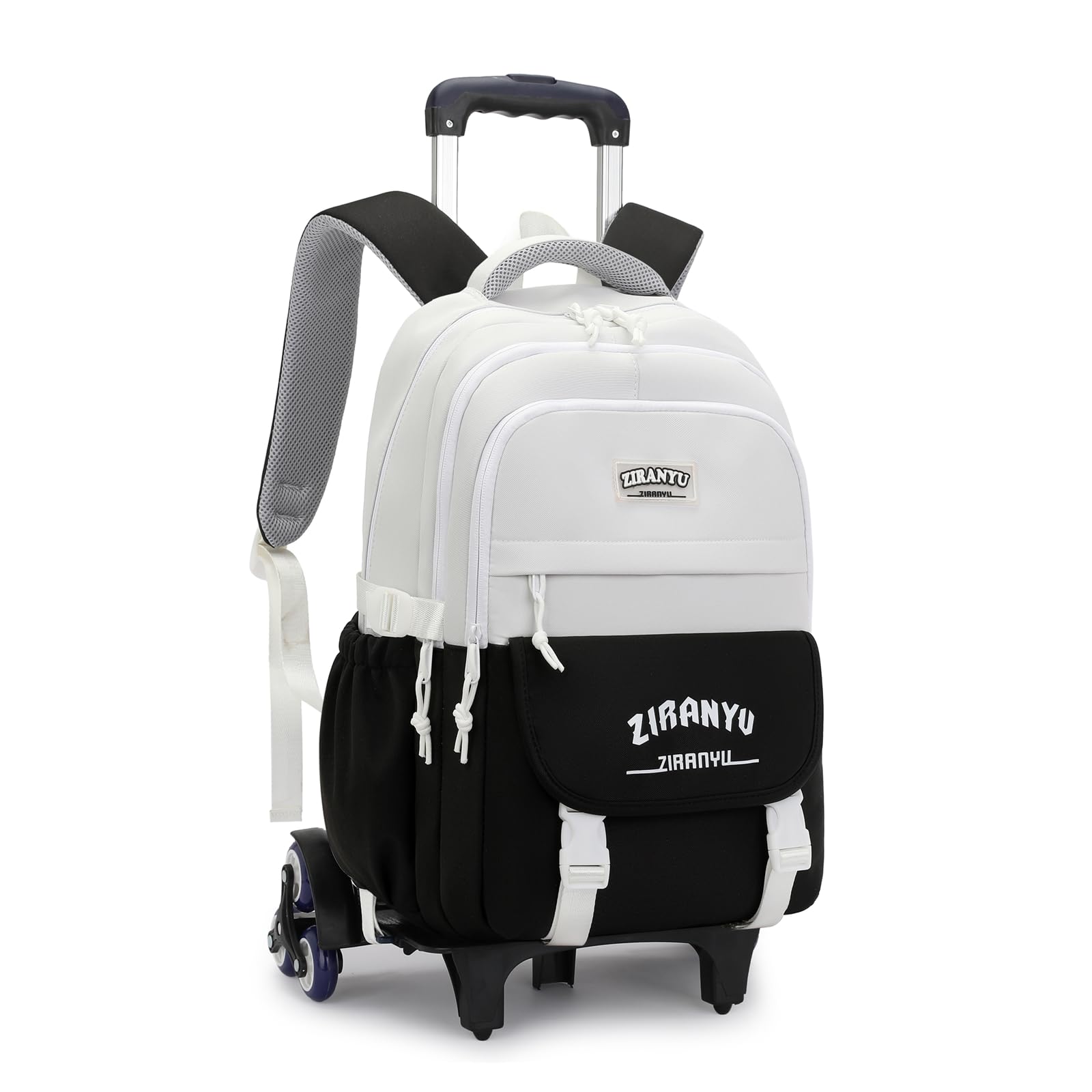 MildameRolling Backpack for Girls Boys School Backpack with Wheels Kids Wheeled Bookbag Black Roller Back Pack