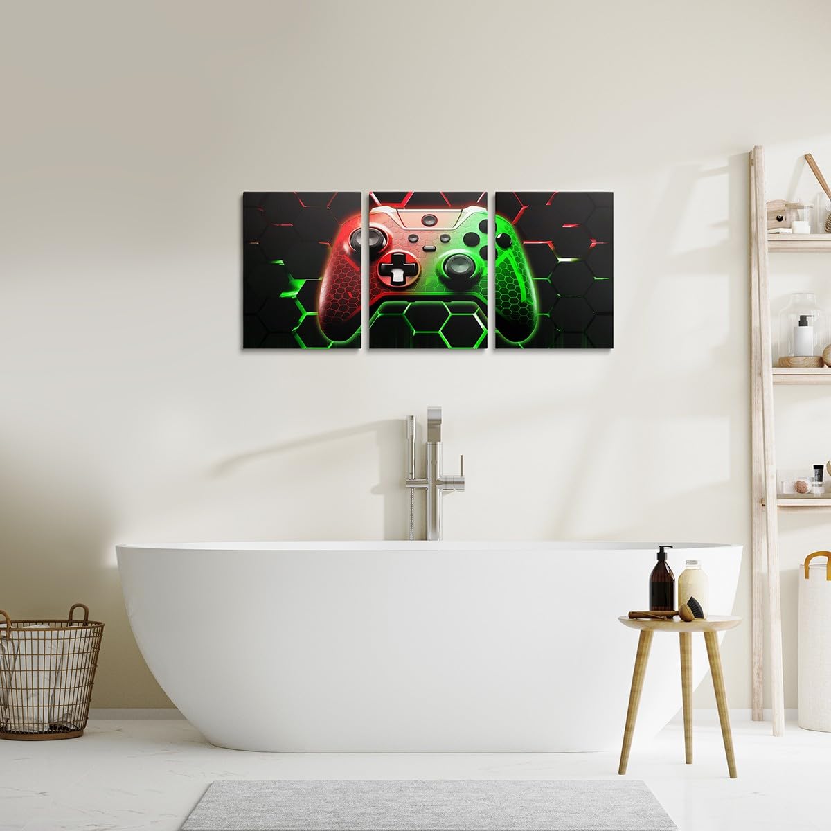 Manfei Lot de 3 toiles murales de jeu vidéo pour salon, chambre à coucher, jeux vidéo - Motif géométrique rouge et vert