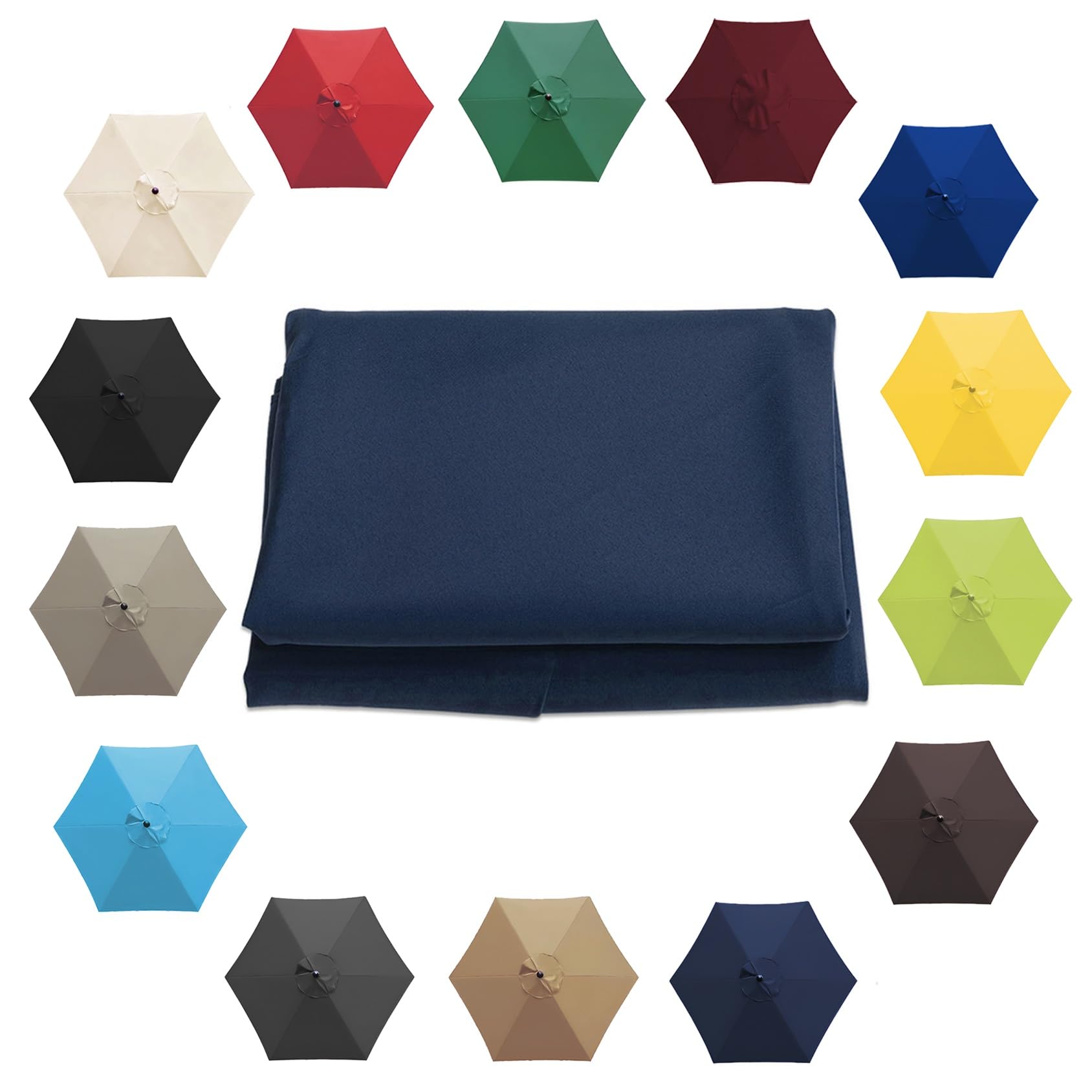 Parasol Umbrella Replacement Cover - 6.5'/8.8'/9.8' (200cm/2.7m/300cm) - Replacement Parasol Canopy 6 Ribs/8 Ribs Sun Umbrella Replacement Cloth(Color:Navy blue,Size:6 ribs-2m(6.5ft)) — image 1