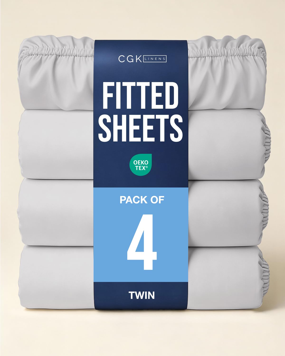 Twin Fitted Sheet - Pack of 4 Single Fitted Bottom Sheet Only - French Grey