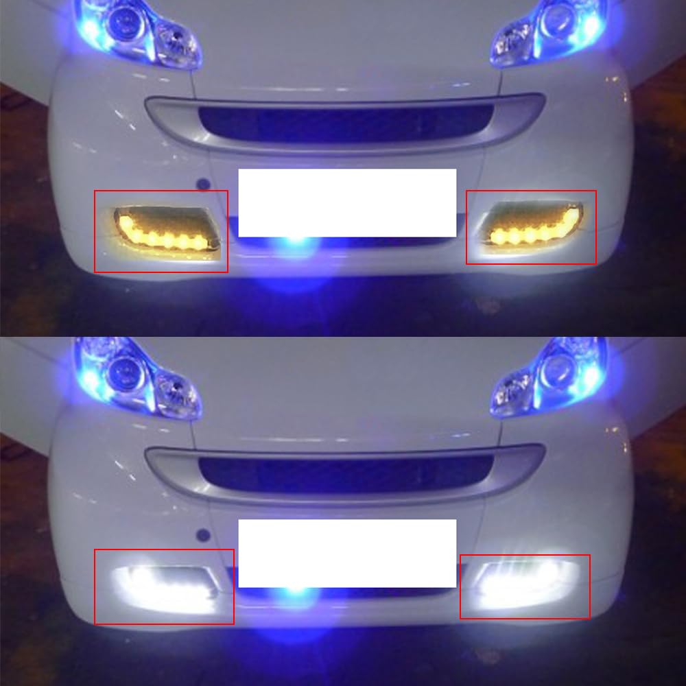 Riloer Luce di marcia diurna DRL,Luci Diurne Drl, Luci di marcia diurna con funzione bidirezionale di streamer a luce gialla Smart Fortwo 2008-2011,Alta Intensità Luminosa