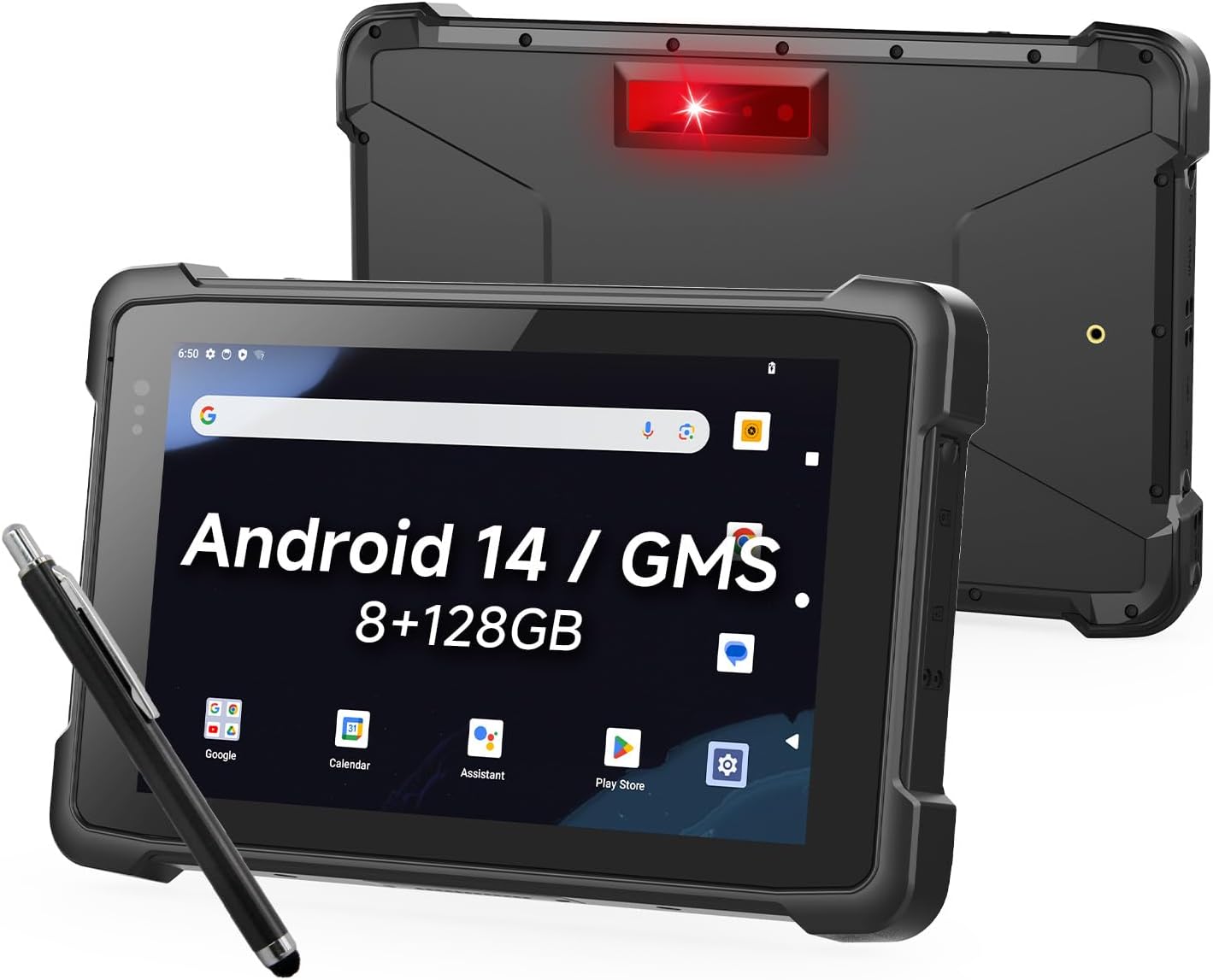 Rugged Tablet with Barcode Scanner T81X, 8 inch Android 14 Industrial Tablet PC w/Zebra 4710, 1D/2D QR Inventory Scanner, 8GB+128GB Rugged PC for Warehouse, Logistics, Retail
