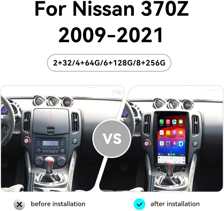 ZWNAV 13.8'' Android Car Radio for Nissan 370Z 2009-2021 Dash Headunit Multimedia Player Touchscreen GPS Navigation BT Wireless CarPlay 2K Display Bluetooth WiFi (8+128GB)