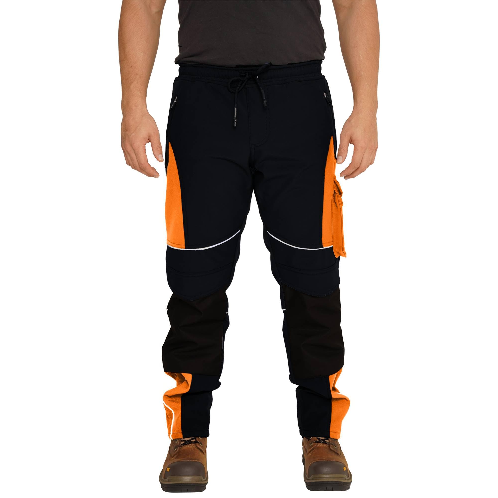 Sam Caan® Hi Vis Mens Work Trousers Softshell Men High Visibility Viz Reflective Water Resistant Combat Cargo Rain Proof Repellent Windproof Safety Site Work Wear Builder Pants Soft Shell Workwear